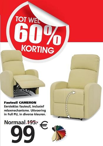 Aanbiedingen Fauteuil cameron - Huismerk - Seats and Sofas - Geldig van 30/07/2017 tot 06/08/2017 bij Seats and Sofas
