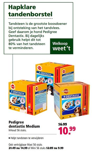 Aanbiedingen Pedigree dentastix medium - Pedigree - Geldig van 31/07/2017 tot 13/08/2017 bij Welkoop