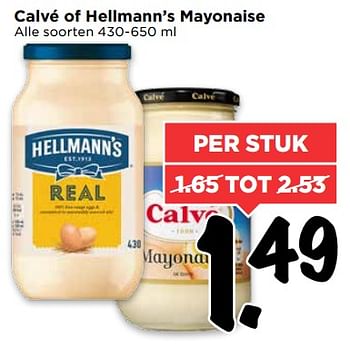 Aanbiedingen Calvé of hellmann`s mayonaise - Calve - Geldig van 30/07/2017 tot 05/08/2017 bij Vomar