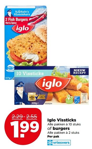 Aanbiedingen Iglo vissticks of burgers - Iglo - Geldig van 30/07/2017 tot 05/08/2017 bij Plus