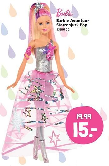 Aanbiedingen Barbie avontuur sterrenjurk pop - Mattel - Geldig van 31/07/2017 tot 27/08/2017 bij Intertoys