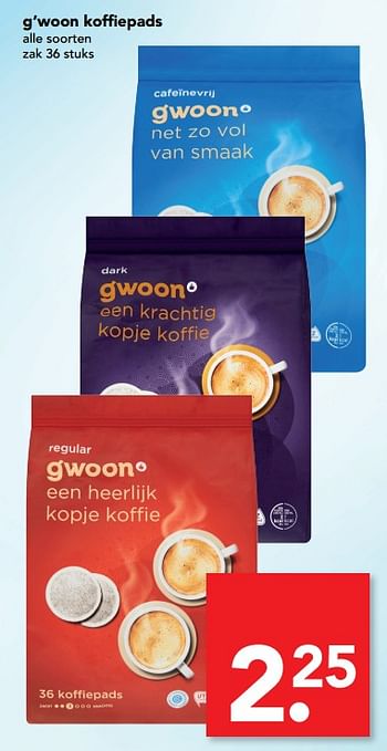 Aanbiedingen G`woon koffiepads - Gâ€™woon - Geldig van 30/07/2017 tot 05/08/2017 bij Deen Supermarkten