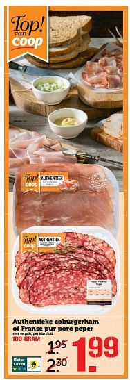 Aanbiedingen Authentieke coburgerham of franse pur porc peper - Huismerk - Coop - Geldig van 30/07/2017 tot 06/08/2017 bij Coop