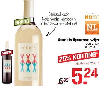 Aanbiedingen Somsis spaanse wijn - Rode wijnen - Geldig van 30/07/2017 tot 06/08/2017 bij Coop