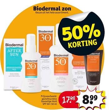 Aanbiedingen Gezichtscrème gevoelige huid spf 50+ - Biodermal - Geldig van 01/08/2017 tot 06/08/2017 bij Kruidvat