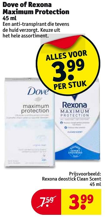 Aanbiedingen Rexona deostick clean scent - Dove - Geldig van 01/08/2017 tot 06/08/2017 bij Kruidvat