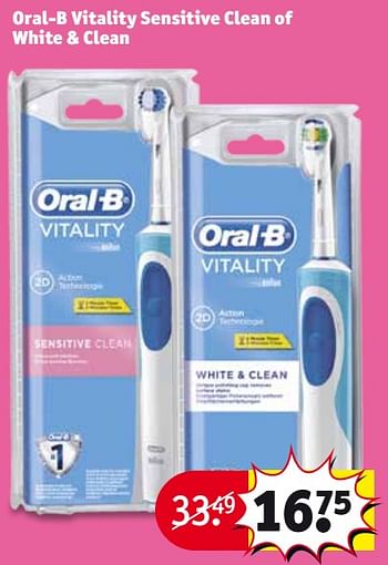 Aanbiedingen Oral-b vitality sensitive clean of white + clean - Oral-B - Geldig van 01/08/2017 tot 06/08/2017 bij Kruidvat
