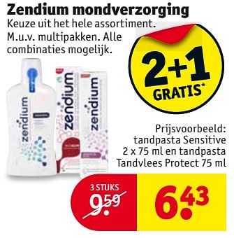 Aanbiedingen Tandpasta sensitive en tandpasta tandvlees protect - Zendium - Geldig van 01/08/2017 tot 06/08/2017 bij Kruidvat