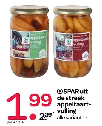 Aanbiedingen Spar uit de streek appeltaartvulling - Spar - Geldig van 27/07/2017 tot 09/08/2017 bij Spar
