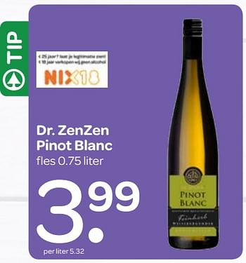 Aanbiedingen Dr. zenzen pinot blanc - Witte wijnen - Geldig van 27/07/2017 tot 09/08/2017 bij Spar