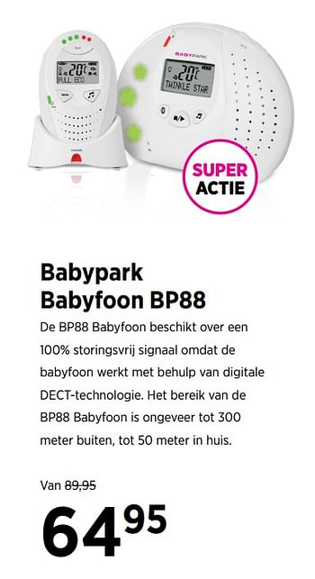 Aanbiedingen Babypark babyfoon bp88 - Huismerk - Babypark - Geldig van 28/07/2017 tot 28/08/2017 bij Babypark