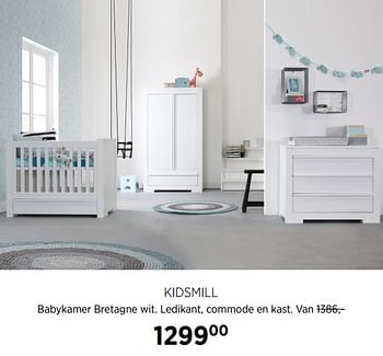 Aanbiedingen Kidsmill babykamer bretagne wit. ledikant, commode en kast - Kidsmill - Geldig van 28/07/2017 tot 28/08/2017 bij Babypark