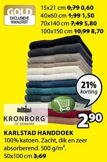 Aanbiedingen Karlstad handdoek - Kronborg - Geldig van 24/07/2017 tot 06/08/2017 bij Jysk