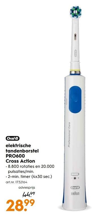 Aanbiedingen Elektrische tandenborstel pro600 cross action - Braun - Geldig van 29/07/2017 tot 09/08/2017 bij Blokker