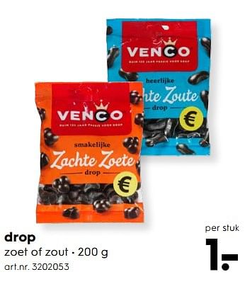 Aanbiedingen Drop zoet of zout - Venco - Geldig van 29/07/2017 tot 09/08/2017 bij Blokker