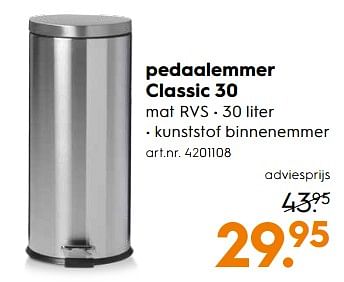 Aanbiedingen Pedaalemmer classic 30 - Huismerk - Blokker - Geldig van 29/07/2017 tot 09/08/2017 bij Blokker