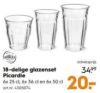 Aanbiedingen 18-delige glazenset picardie - Duralex - Geldig van 29/07/2017 tot 09/08/2017 bij Blokker