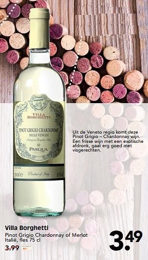 Aanbiedingen Villa borghetti pinot grigio chardonnay of merlot italië - Witte wijnen - Geldig van 30/07/2017 tot 05/08/2017 bij Em-té