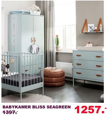 Aanbiedingen Babykamer bliss seagreen - Huismerk - Baby &amp; Tiener Megastore - Geldig van 30/07/2017 tot 20/08/2017 bij Baby & Tiener Megastore