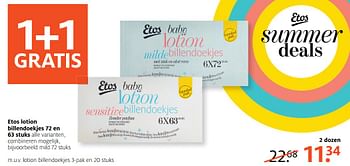 Aanbiedingen Etos lotion billendoekjes - Huismerk - Etos - Geldig van 31/07/2017 tot 13/08/2017 bij Etos