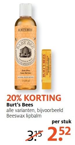 Aanbiedingen Burt`s bees beeswax lipbalm - Burt`s bees - Geldig van 31/07/2017 tot 13/08/2017 bij Etos