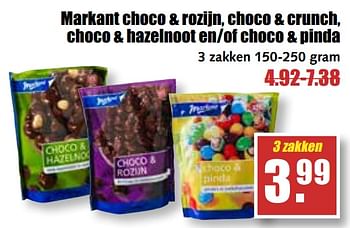 Aanbiedingen Markant choco + rozijn, choco + crunch, choco + hazelnoot en-of choco + pinda - Markant - Geldig van 31/07/2017 tot 05/08/2017 bij MCD Supermarkten