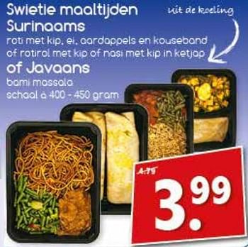 Aanbiedingen Swietie maaltijden surinaams of javaans - Swietie - Geldig van 31/07/2017 tot 06/08/2017 bij Agrimarkt