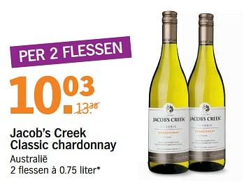 Aanbiedingen Jacob`s creek classic chardonnay australië - Witte wijnen - Geldig van 31/07/2017 tot 06/08/2017 bij Albert Heijn