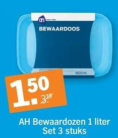 Aanbiedingen Ah bewaardozen 1 liter set 3 - Huismerk - Albert Heijn - Geldig van 31/07/2017 tot 06/08/2017 bij Albert Heijn