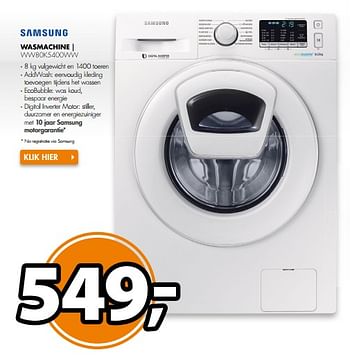 Aanbiedingen Samsung wasmachine ww80k5400ww - Samsung - Geldig van 31/07/2017 tot 06/08/2017 bij Expert