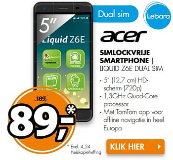 Aanbiedingen Acer simlockvrije smartphone liquid z6e dual sim - Acer - Geldig van 31/07/2017 tot 06/08/2017 bij Expert