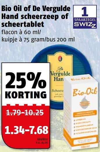 Aanbiedingen Bio oil of de vergulde hand scheerzeep of scheertablet - Huismerk Poiesz - Geldig van 31/07/2017 tot 06/08/2017 bij Poiesz