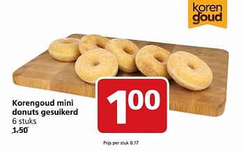 Aanbiedingen Korengoud mini donuts gesuikerd - Korengoud - Geldig van 31/07/2017 tot 06/08/2017 bij Jan Linders
