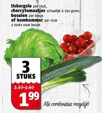 Aanbiedingen Ijsbergsla,cherrytomaatjes,bosuien,of komkommer - Huismerk Poiesz - Geldig van 31/07/2017 tot 06/08/2017 bij Poiesz