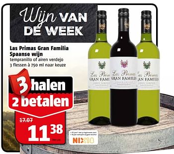 Aanbiedingen Las primas gran familia spaanse wijn - Witte wijnen - Geldig van 31/07/2017 tot 06/08/2017 bij Poiesz