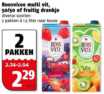 Aanbiedingen Roosvicee multi vit, 50-50 of fruitig drankje - Roosvicee - Geldig van 31/07/2017 tot 06/08/2017 bij Poiesz