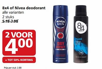 Aanbiedingen 8x4 of nivea deodorant - 8x4 - Geldig van 31/07/2017 tot 06/08/2017 bij Jan Linders