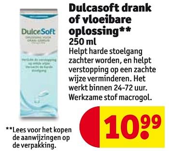 Aanbiedingen Dulcasoft drank of vloeibare oplossing - Dulcasoft  - Geldig van 01/08/2017 tot 06/08/2017 bij Kruidvat