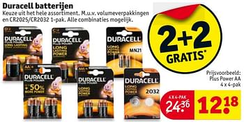 Aanbiedingen Duracell batterijen plus power aa - Duracell - Geldig van 01/08/2017 tot 06/08/2017 bij Kruidvat
