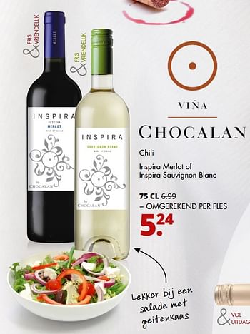 Aanbiedingen Chocalan chili inspira merlot of inspira sauvignon blanc - Rode wijnen - Geldig van 31/07/2017 tot 12/08/2017 bij Mitra