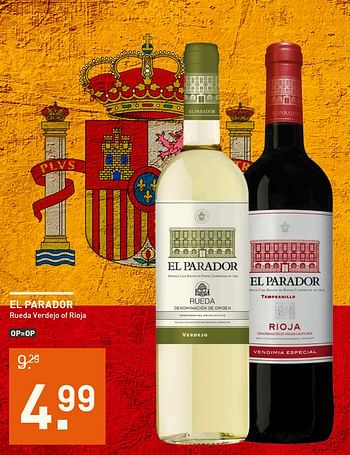 Aanbiedingen El parador rueda verdejo of rioja - Rode wijnen - Geldig van 31/07/2017 tot 13/08/2017 bij Gall & Gall