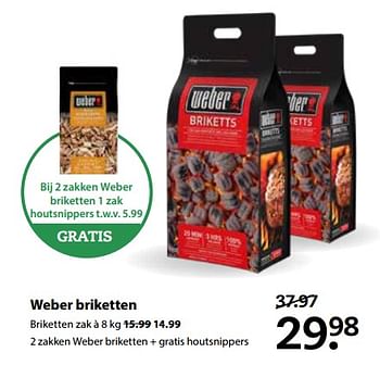 Aanbiedingen Weber 2 zakken weber briketten + gratis houtsnippers - Weber - Geldig van 31/07/2017 tot 20/08/2017 bij Boerenbond