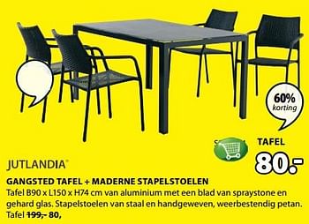 Aanbiedingen Gangsted tafel + maderne stapelstoelen tafel - Jutlandia - Geldig van 31/07/2017 tot 13/08/2017 bij Jysk