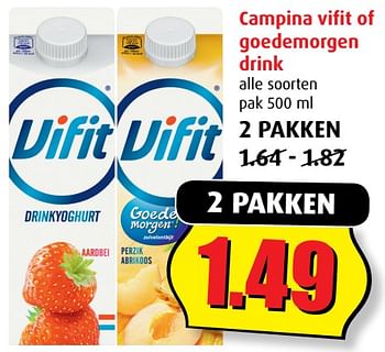 Aanbiedingen Campina vifit of goedemorgen drink - Vifit - Geldig van 02/08/2017 tot 08/08/2017 bij Boni Supermarkt