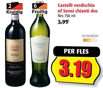 Aanbiedingen Castelli verdicchio of sensi chianti doc - Witte wijnen - Geldig van 02/08/2017 tot 08/08/2017 bij Boni Supermarkt