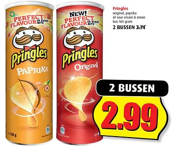 Aanbiedingen Pringles original, paprika of sour cream + onion - Pringles - Geldig van 02/08/2017 tot 08/08/2017 bij Boni Supermarkt