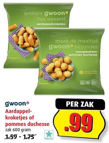 Aanbiedingen Aardappelkroketjes of pommes duchesse - Gâ€™woon - Geldig van 02/08/2017 tot 08/08/2017 bij Boni Supermarkt
