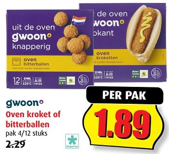 Aanbiedingen Oven kroket of bitterballen - Gâ€™woon - Geldig van 02/08/2017 tot 08/08/2017 bij Boni Supermarkt