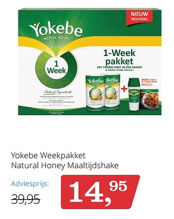 Aanbiedingen Yokebe weekpakket natural honey maaltijdshake - Yokebe - Geldig van 07/08/2017 tot 27/08/2017 bij Bol