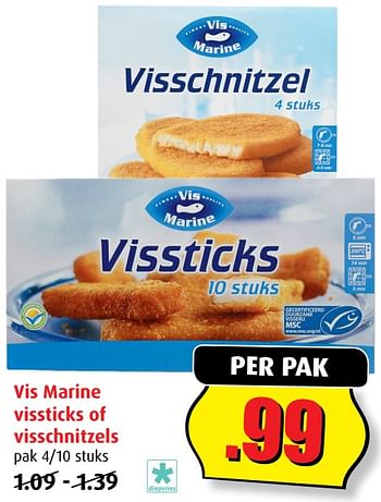 Aanbiedingen Vis marine vissticks of visschnitzels - Vismarine - Geldig van 02/08/2017 tot 08/08/2017 bij Boni Supermarkt
